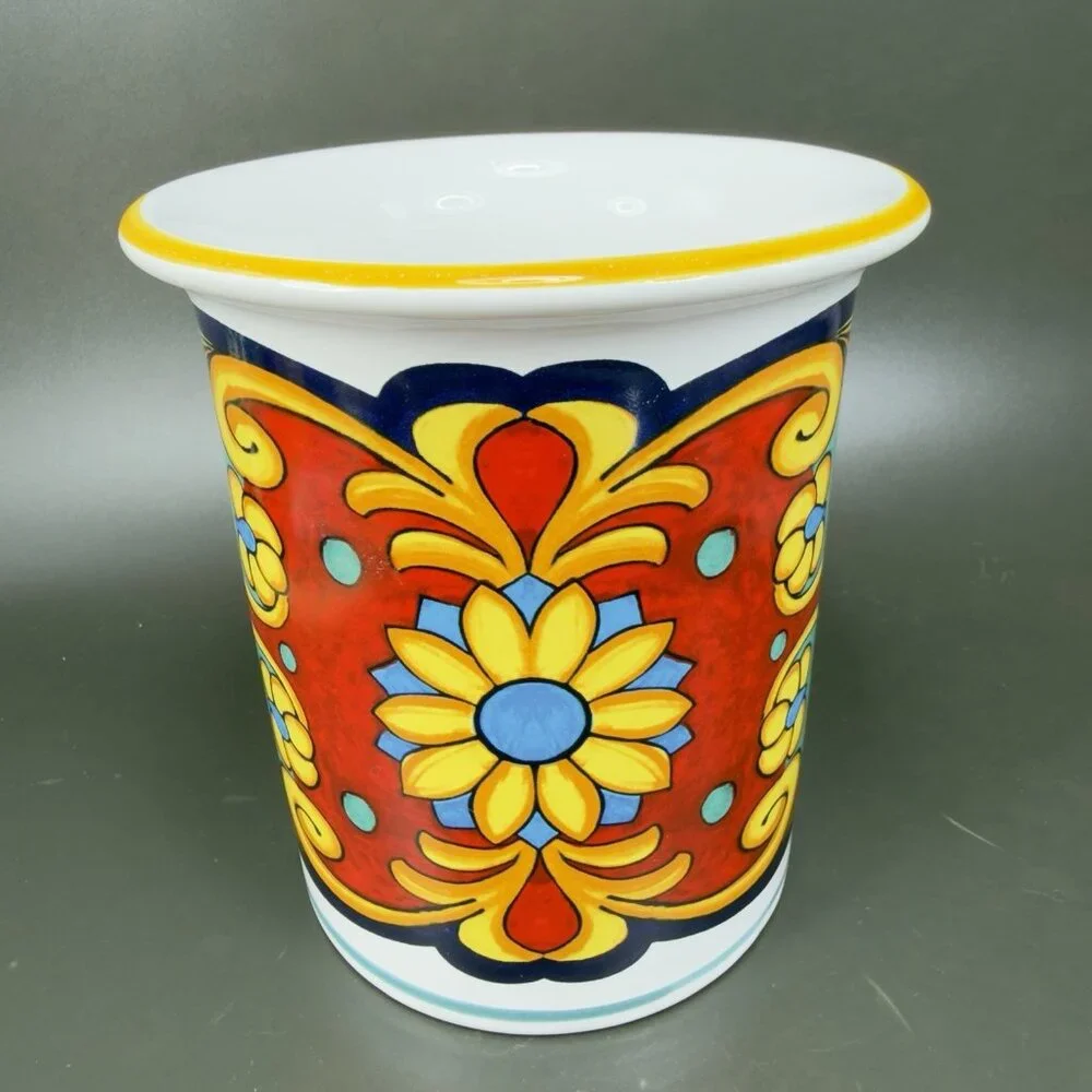 Ceramic Nova Deruta Made In Italy Redware Pottery Utensil Holder Crock Vase VTG - Picture 12 of 13